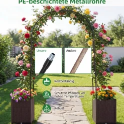 2 in 1 Gartenbogen 230 cm Rosenbogen mit 2 Selbstbewässerungs-Pflanzkästen