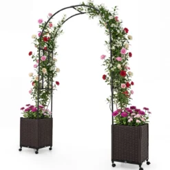 2 in 1 Gartenbogen 230 cm Rosenbogen mit 2 Selbstbewässerungs-Pflanzkästen