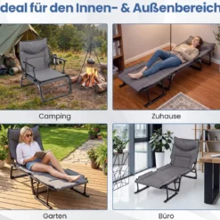 3 in 1 Gartenliege mit Kopfstütze & Verstellbarer Rückenlehne Klappbare Sonnenliege 180 x 66,5 x 38 cm