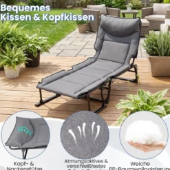 3 in 1 Gartenliege mit Kopfstütze & Verstellbarer Rückenlehne Klappbare Sonnenliege 180 x 66,5 x 38 cm
