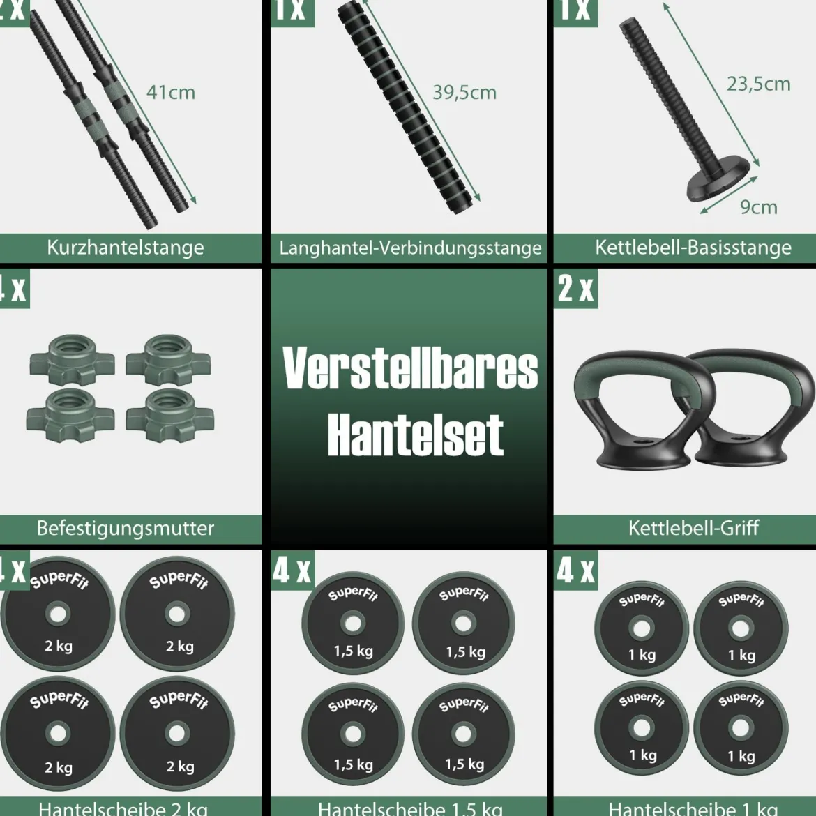 4 in 1 Hanteln Set 20 kg Verstellbares Hantelset inkl. Kunzhantel & Langhantel & Kettlebells