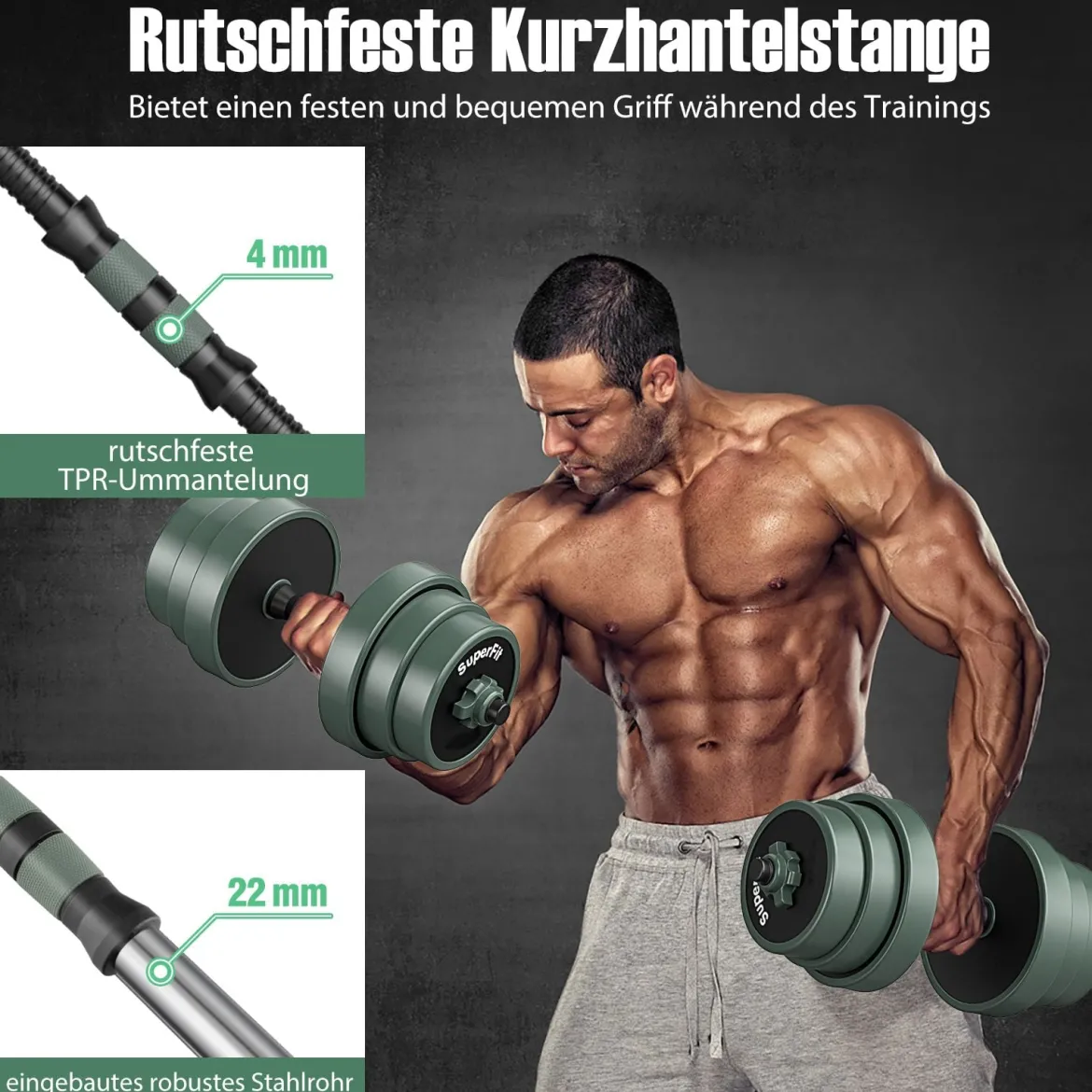4 in 1 Hanteln Set 20 kg Verstellbares Hantelset inkl. Kunzhantel & Langhantel & Kettlebells