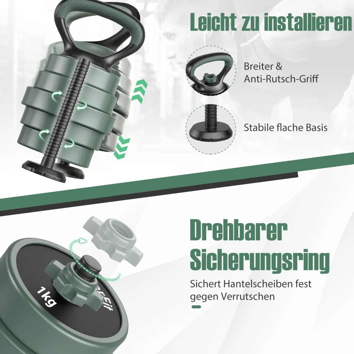 4 in 1 Hanteln Set 20 kg Verstellbares Hantelset inkl. Kunzhantel & Langhantel & Kettlebells