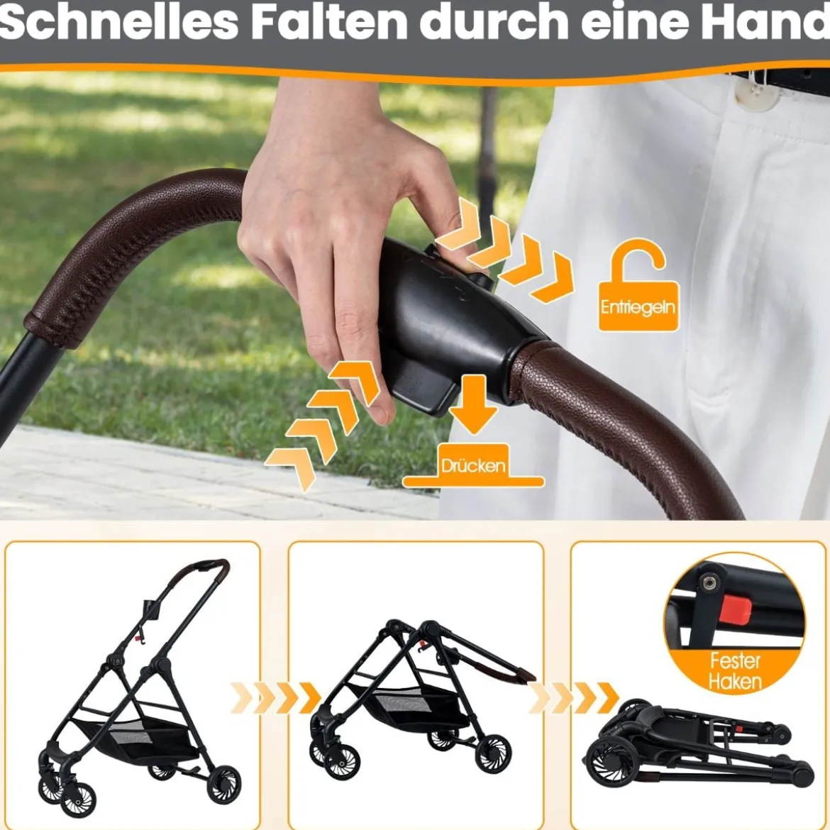 3 in 1 Haustierbuggy mit Abnehmbarem Träger & Verstellbarem Netzdach Hundebuggy Grau