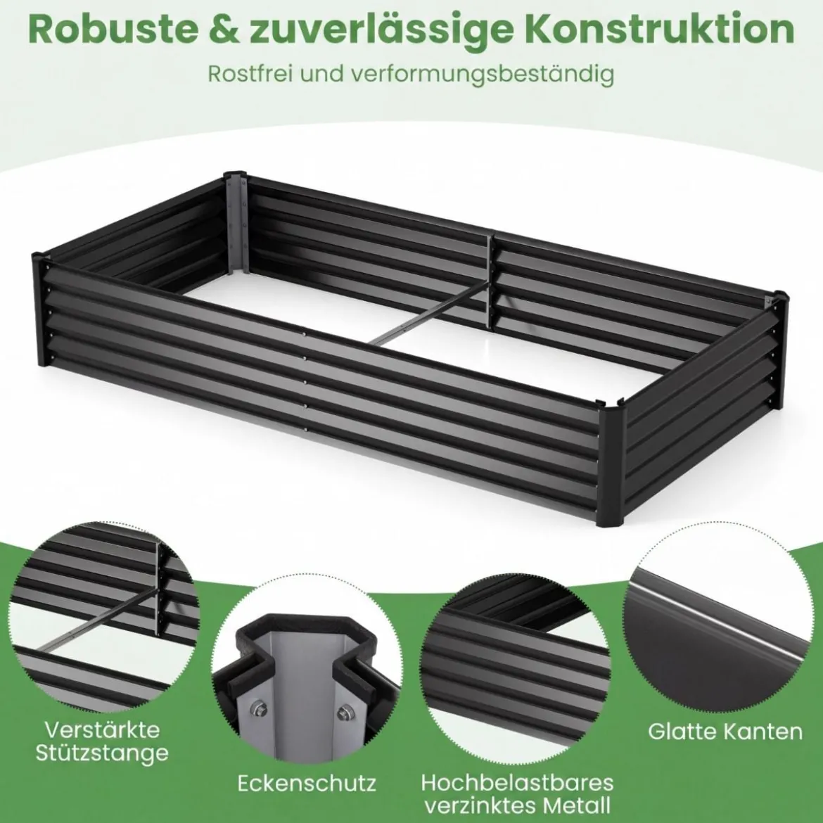 3 in 1 Hochbeet mit Gewächshaus Metall Pflanzkasten mit PVC-Abdeckung & 2 Fenstern Frühbeet Schwarz/Silber