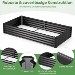 3 in 1 Hochbeet mit Gewächshaus Metall Pflanzkasten mit PVC-Abdeckung & 2 Fenstern Frühbeet Schwarz/Silber