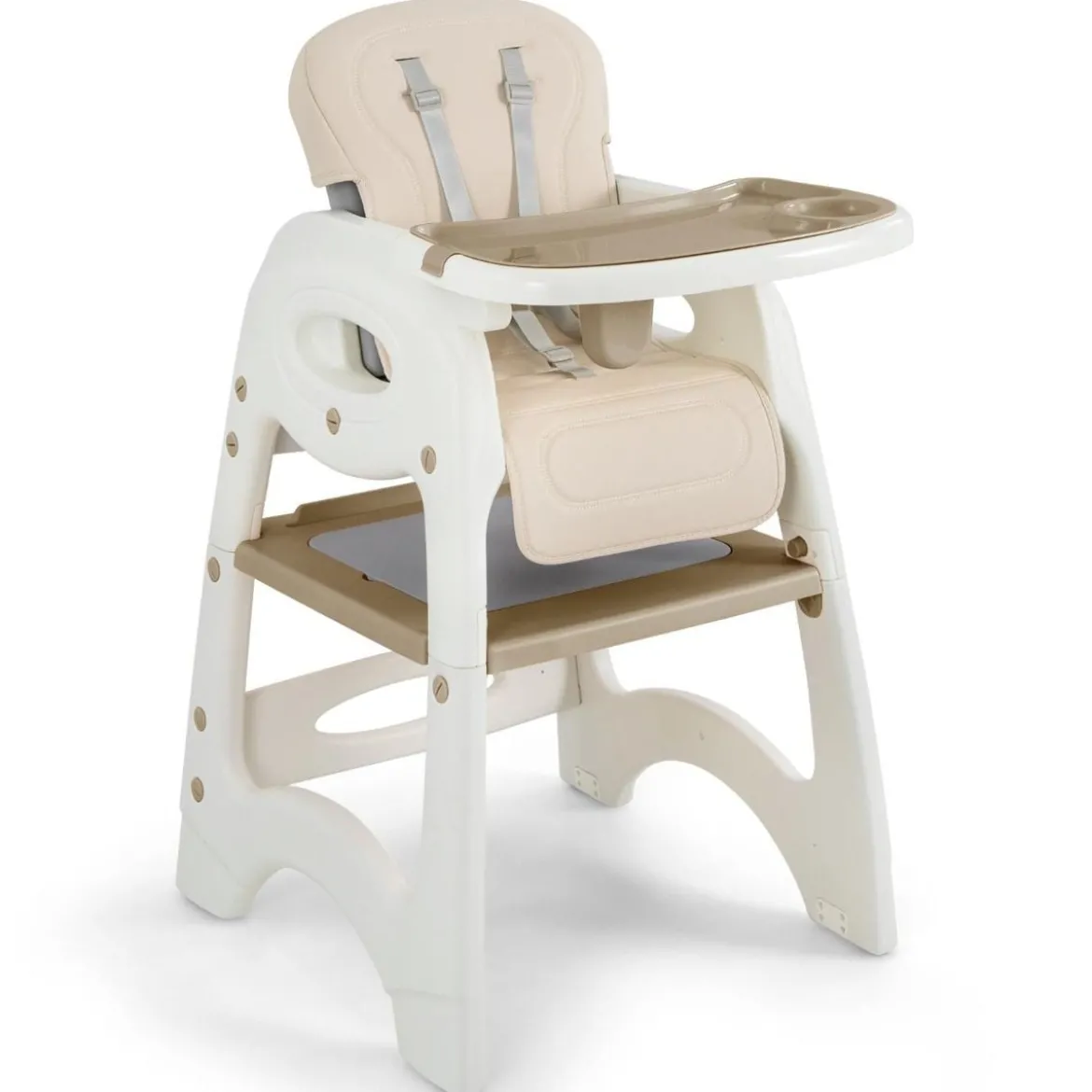 6 in 1 Hochstuhl mit Lerntisch & Abnehmbarem Doppeltablett & Sicherheitsgurt Beige