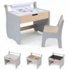 3 in 1 Holz Kindersitzgruppe mit Wendbarer & Abnembarer TischplatteKindertisch mit Stuhl Grau