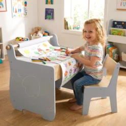 3 in 1 Holz Kindersitzgruppe mit Wendbarer & Abnembarer TischplatteKindertisch mit Stuhl Grau