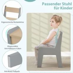 3 in 1 Holz Kindersitzgruppe mit Wendbarer & Abnembarer TischplatteKindertisch mit Stuhl Grau