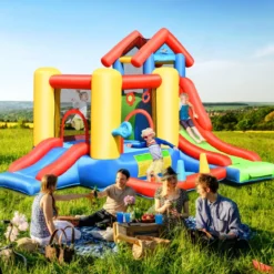 7-in-1 Hüpfburg Aufblasbare Springburg mit Rutsche 30 Bällen 360 x 300 x 235cm