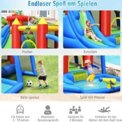 7 in 1 Hüpfburg und 450W Gebläse Kombination mit Wasserrutsche Outdoor Bouncer Spielpool mit Luftgebläse 350x315x245cm