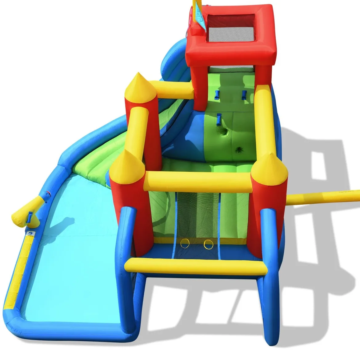 7 in 1 Hüpfburg und 450W Gebläse Kombination mit Wasserrutsche Outdoor Bouncer Spielpool mit Luftgebläse 350x315x245cm
