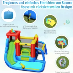 7 in 1 Hüpfburg und 450W Gebläse Kombination mit Wasserrutsche Outdoor Bouncer Spielpool mit Luftgebläse 350x315x245cm