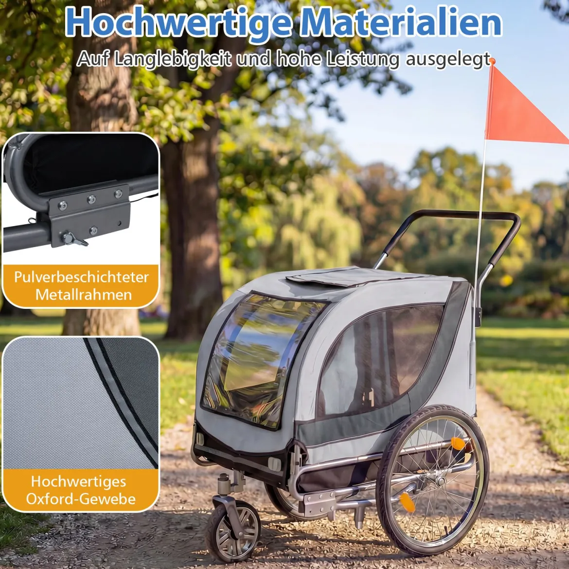 2 in 1 Hunde Fahrradanhänger mit Dachöffnung Hundebuggy bis 80 kg Universal-Fahrradkupplung