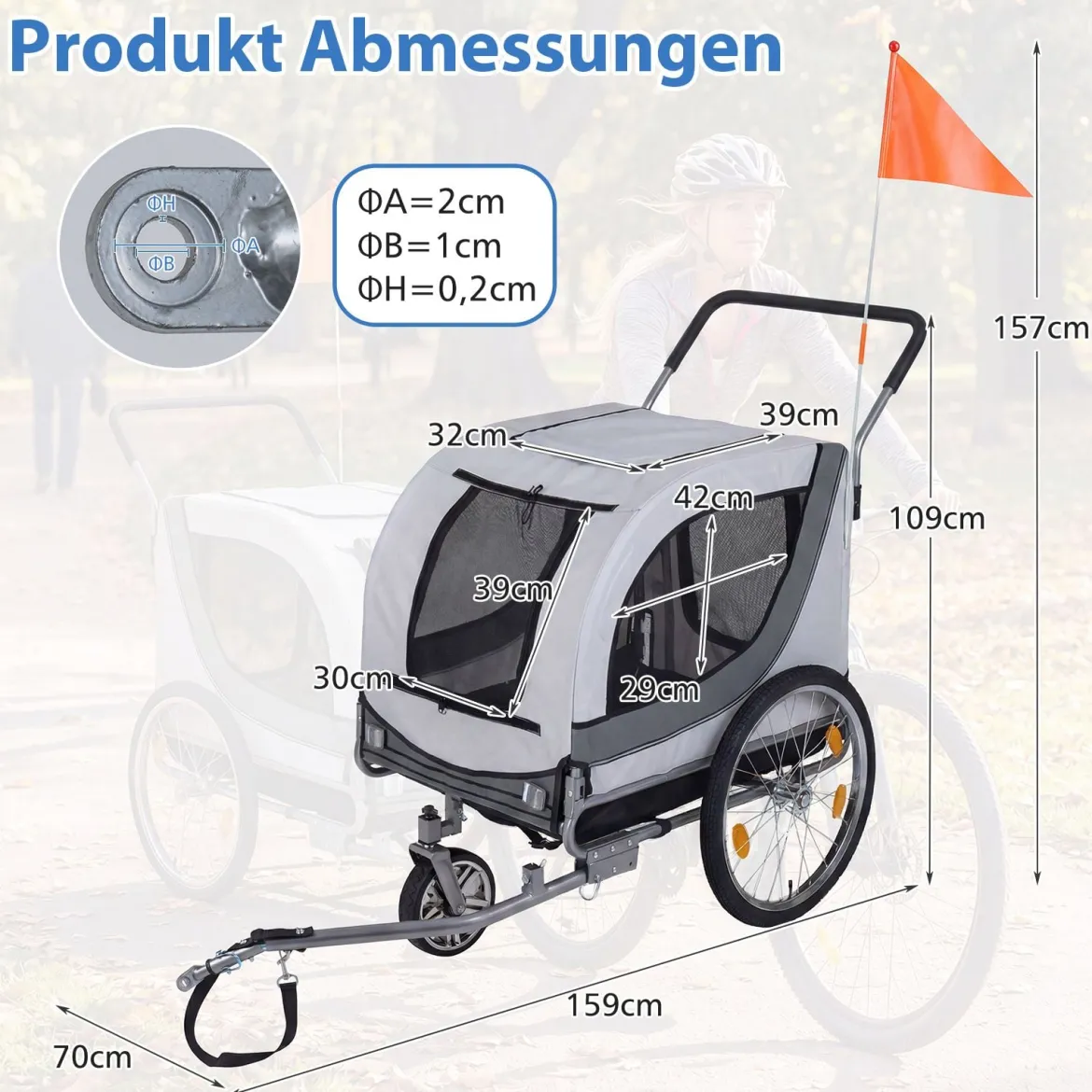 2 in 1 Hunde Fahrradanhänger mit Dachöffnung Hundebuggy bis 80 kg Universal-Fahrradkupplung