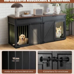 3 in 1 Hundekäfig mit 2 Türen & 2 Schubladen & Trennwand Hundebox im Möbelstil Schwarz