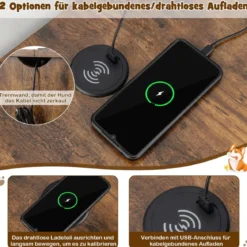 2 in 1 Hundekäfig Nachttish mit Ladestation & abschließbarer Tür & Schublade Braun