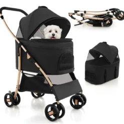 3 in 1 Hundewagen Hundebuggy klappbar bis 15 kg Haustierwagen mit Netzfenstern Schwarz
