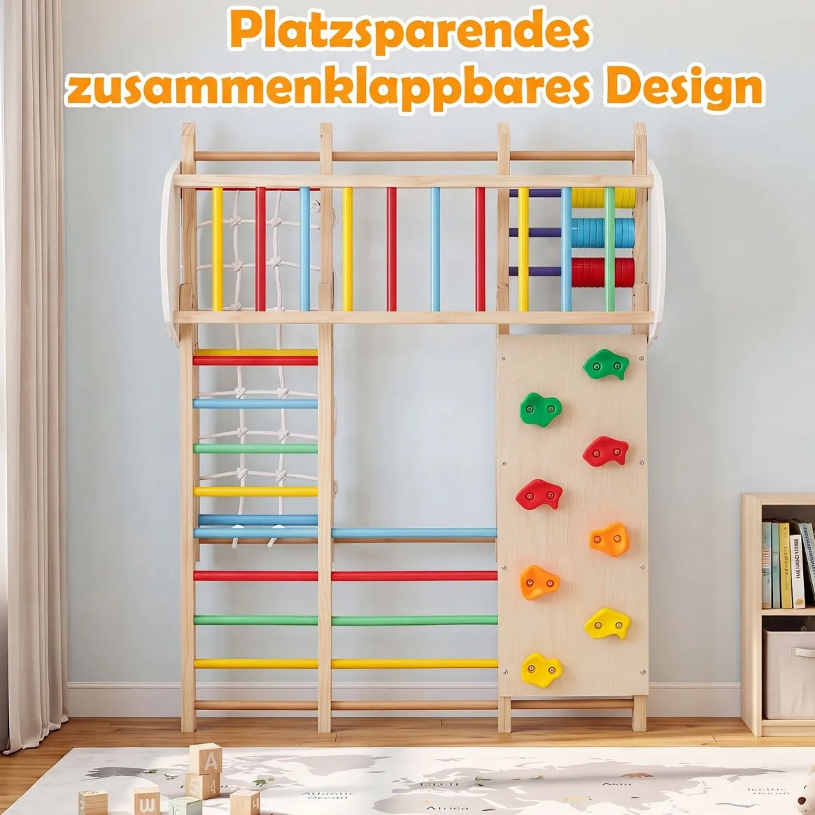 8 in 1 Indoor Klettergerüst aus Holz für Kinder ab 3 Jahren Klappbares Kletterspielzeug Set Bunt