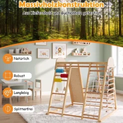 8 in 1 Indoor Klettergerüst aus Holz für Kinder ab 3 Jahren Klappbares Kletterspielzeug Set Natur