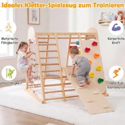 8 in 1 Indoor Klettergerüst aus Holz für Kinder ab 3 Jahren Klappbares Kletterspielzeug Set Natur