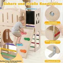 8-in-1 Indoor Spielplatz Holz mit Rutsche Kletterleiter Kletterrampe & Klettergerüst Mehrfarbig