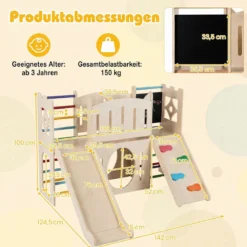 8-in-1 Indoor Spielplatz Holz mit Rutsche Kletterleiter Kletterrampe & Klettergerüst Mehrfarbig