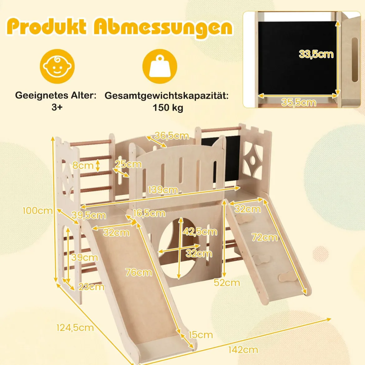 8-in-1 Indoor Spielplatz Holz mit Rutsche & Kletterleiter & Kletterrampe Kinder Rutsche mit Klettergerüst