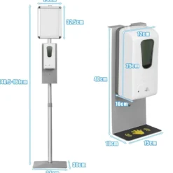 2 in 1 Infoständer Desinfektionsstation Automatischer Seifenspender 34 x 30 x 140,5 - 161 cm Silber