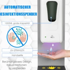 2 in 1 Infoständer Desinfektionsstation Automatischer Seifenspender 34 x 30 x 140,5 - 161 cm Silber