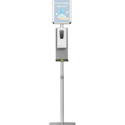 2 in 1 Infoständer Desinfektionsstation Automatischer Seifenspender 34 x 30 x 140,5 - 161 cm Silber