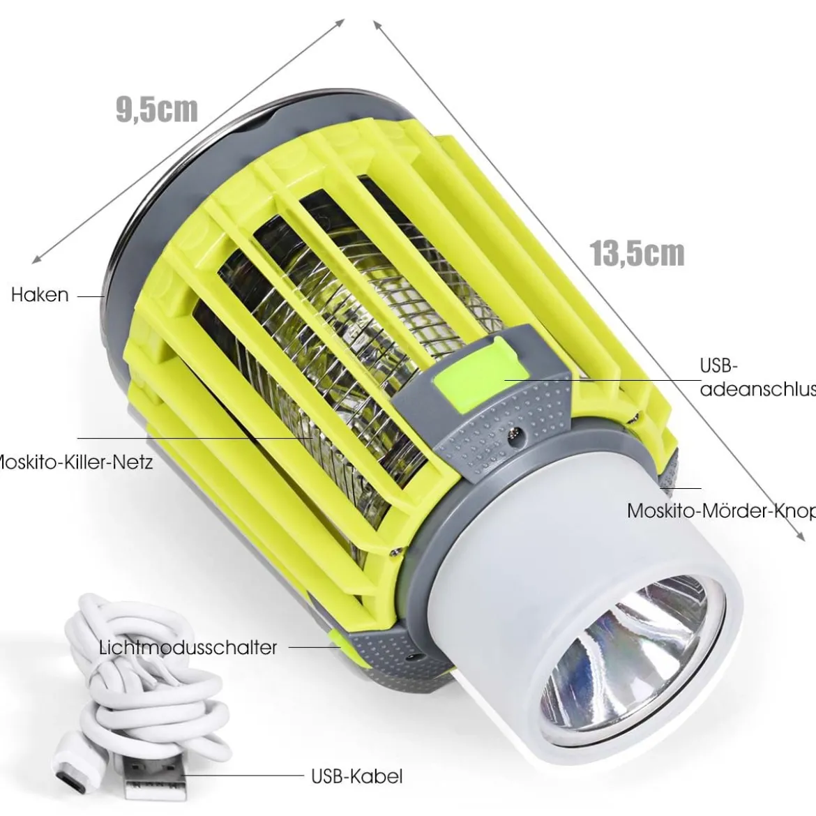 3-in-1 Insektenvernichter Solar-Campingleuchte Mückenkiller Taschelampe Mückenlampe Notlicht