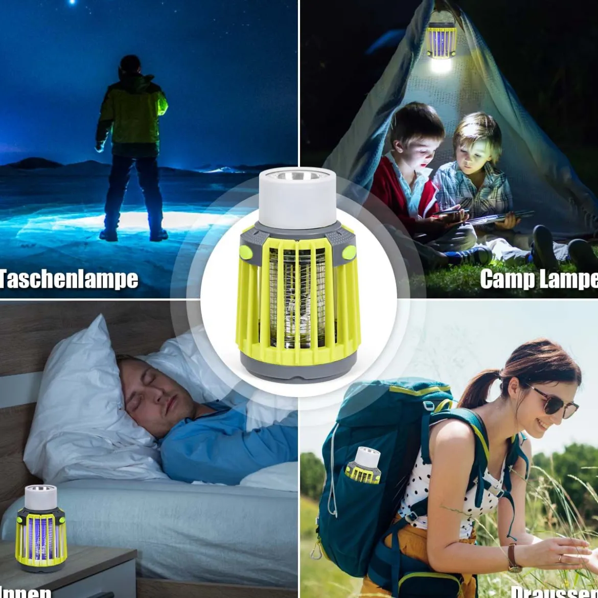 3-in-1 Insektenvernichter Solar-Campingleuchte Mückenkiller Taschelampe Mückenlampe Notlicht