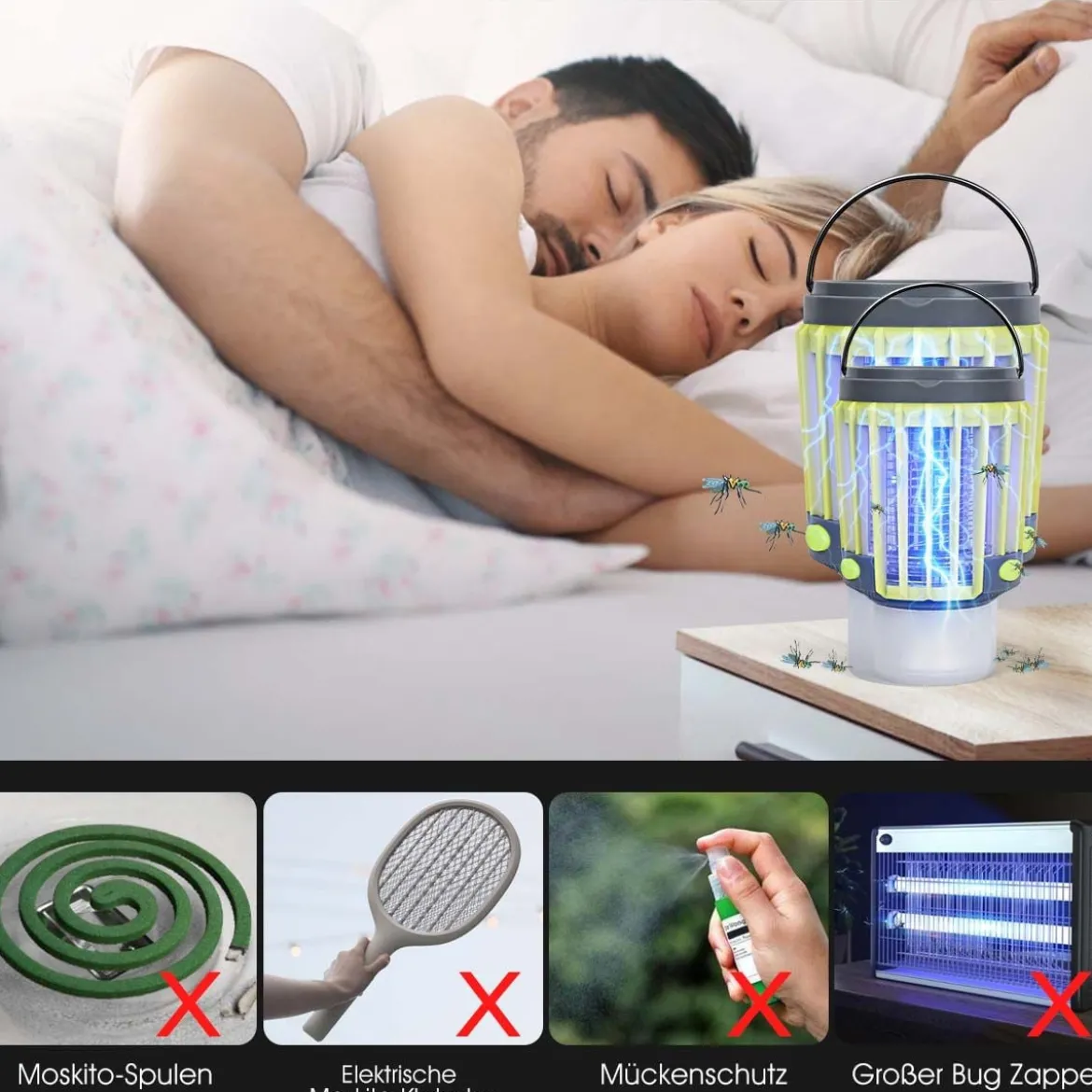 3-in-1 Insektenvernichter Solar-Campingleuchte Mückenkiller Taschelampe Mückenlampe Notlicht