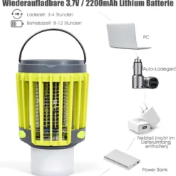 3-in-1 Insektenvernichter Solar-Campingleuchte Mückenkiller Taschelampe Mückenlampe Notlicht
