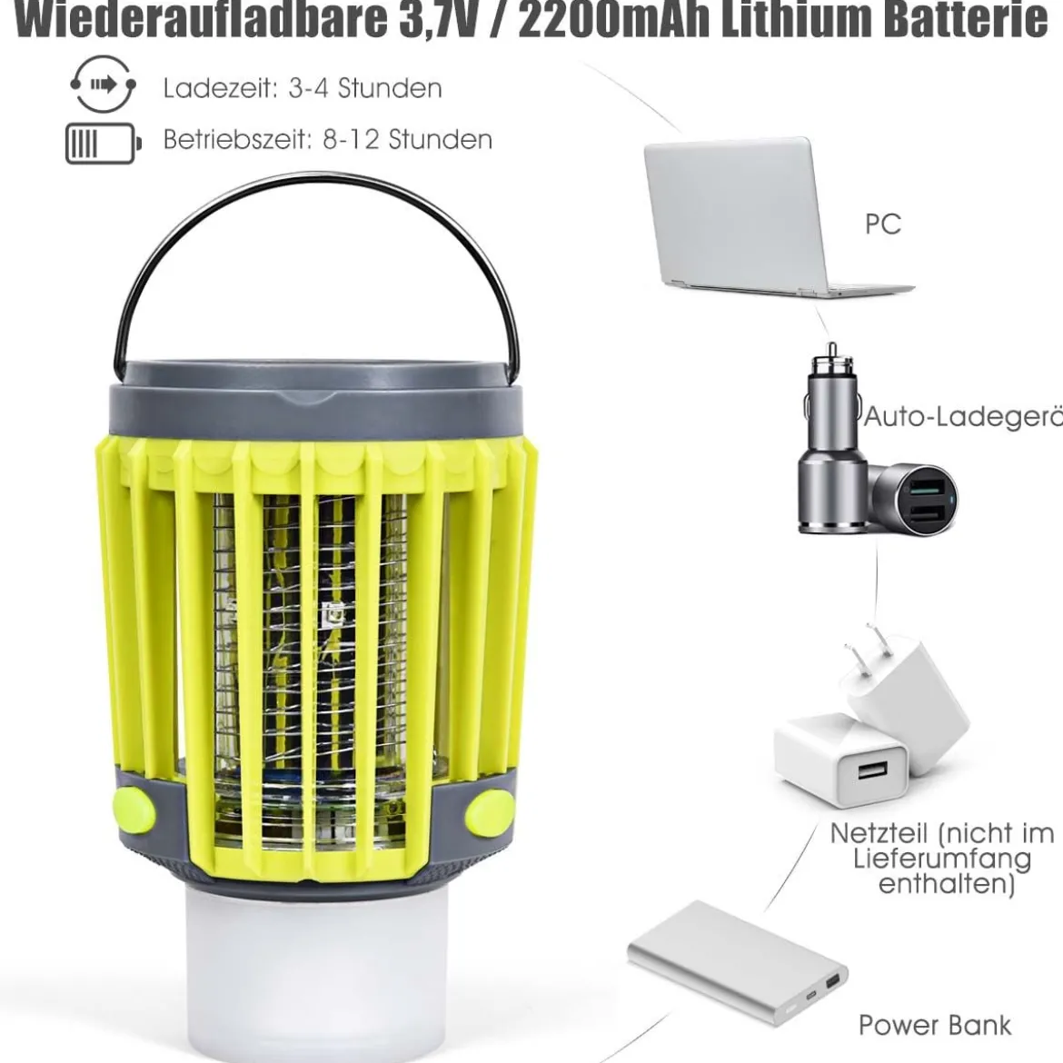 3-in-1 Insektenvernichter Solar-Campingleuchte Mückenkiller Taschelampe Mückenlampe Notlicht