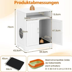 3 in 1 Katzenhaus Katzentoilette Beistelltisch mit Streumatte & 2 Abschließbaren Türen & Eingang & Fach
