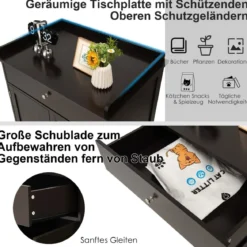 3 in 1 Katzenhaus Katzentoilette Beistelltisch mit Schublade & Tür & Eingang Katzenklo Braun