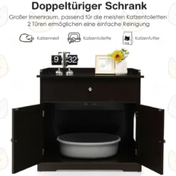 3 in 1 Katzenhaus Katzentoilette Beistelltisch mit Schublade & Tür & Eingang Katzenklo Braun