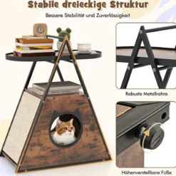 3 in 1 Katzenschrank Katzenhaus & Beistelltisch & Nachttisch mit Katzenhöhle & Kratzmatten