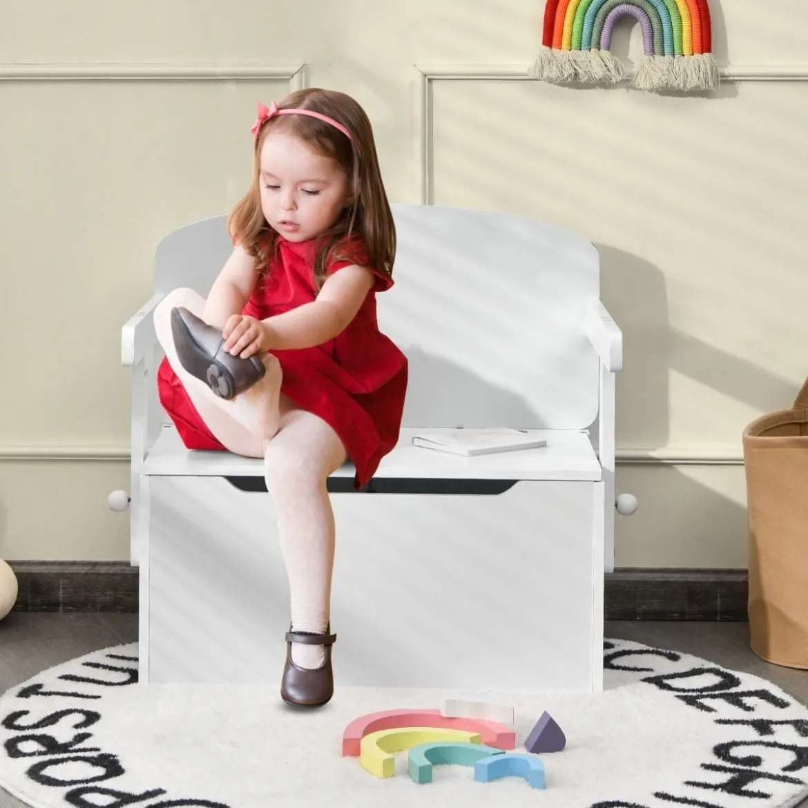 3 in 1 Kinder-Aktivitätstisch Set mit Schreibtisch & Sitzbank & Aufbewahrungsbox für Kindergarten Weiß