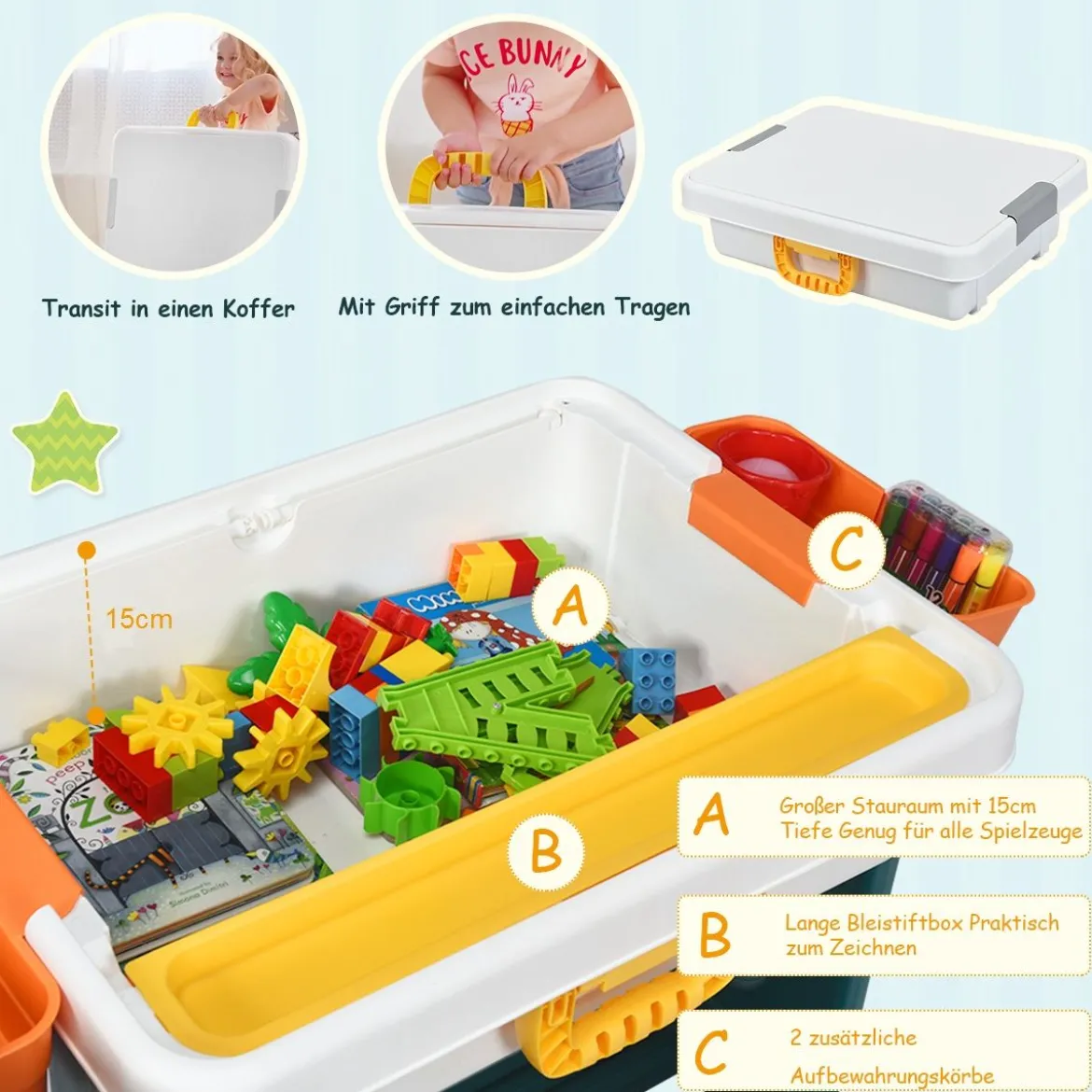 5 in 1 Kinder Aktivitätstisch Spieltisch Kinderschreibtisch mit Stauraum Sandtisch Aktivitäts-Spieltisch
