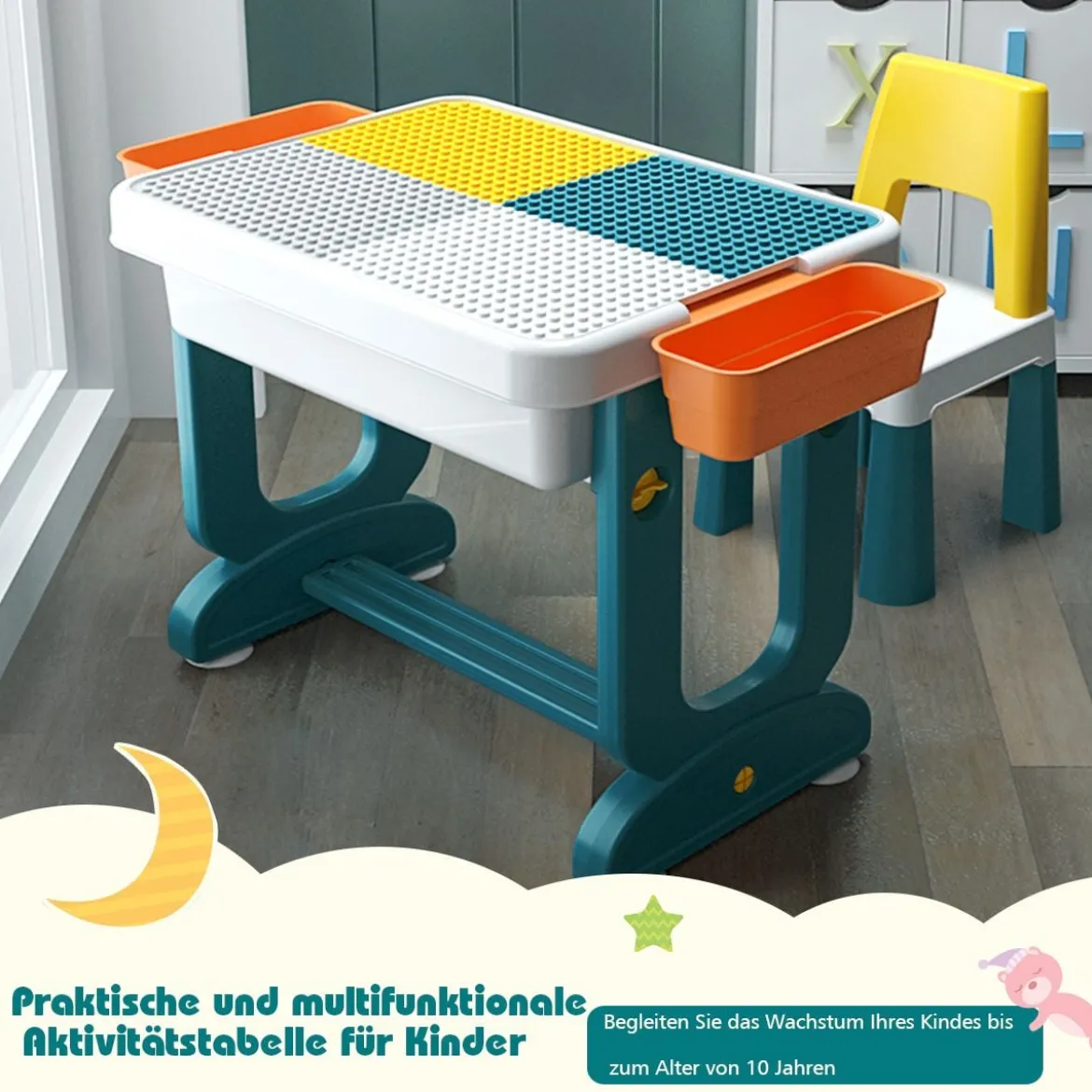 5 in 1 Kinder Aktivitätstisch Spieltisch Kinderschreibtisch mit Stauraum Sandtisch Aktivitäts-Spieltisch
