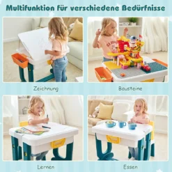 5 in 1 Kinder Aktivitätstisch Spieltisch Kinderschreibtisch mit Stauraum Sandtisch Aktivitäts-Spieltisch