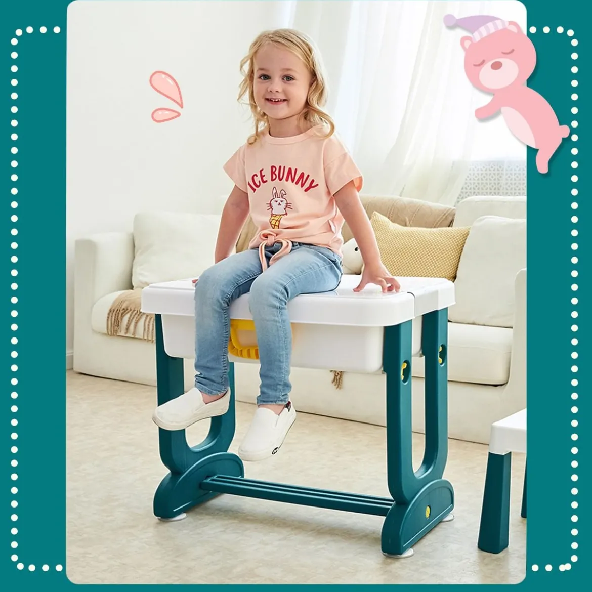 5 in 1 Kinder Aktivitätstisch Spieltisch Kinderschreibtisch mit Stauraum Sandtisch Aktivitäts-Spieltisch