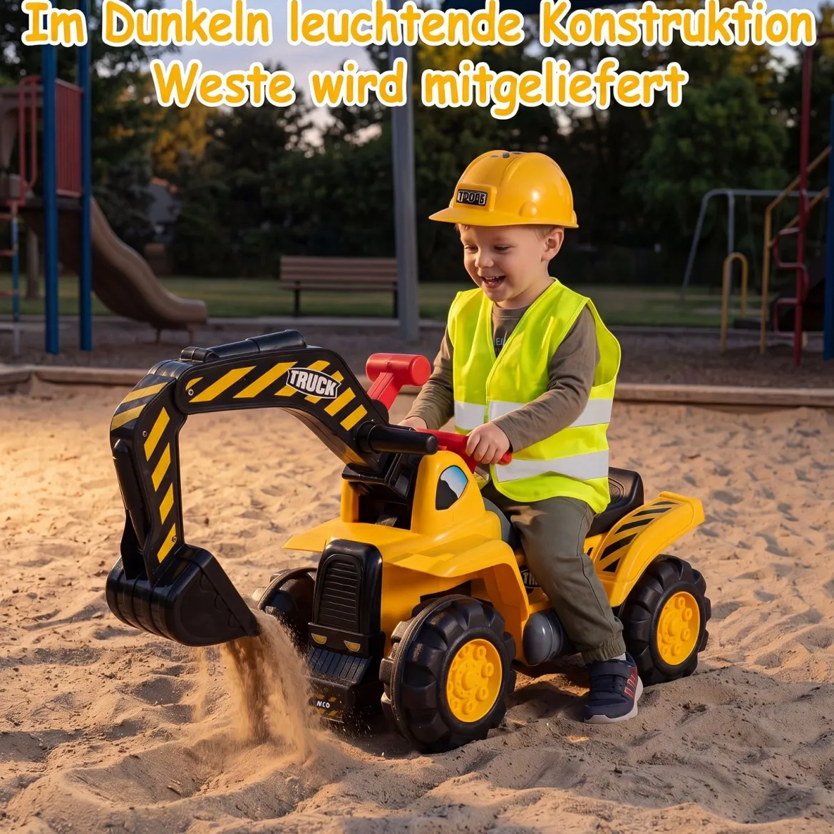 3 in 1 Kinder Bagger & Planierraupe Kinder Aufsitzauto Rutschauto mit Abnehmbarer Schaufel
