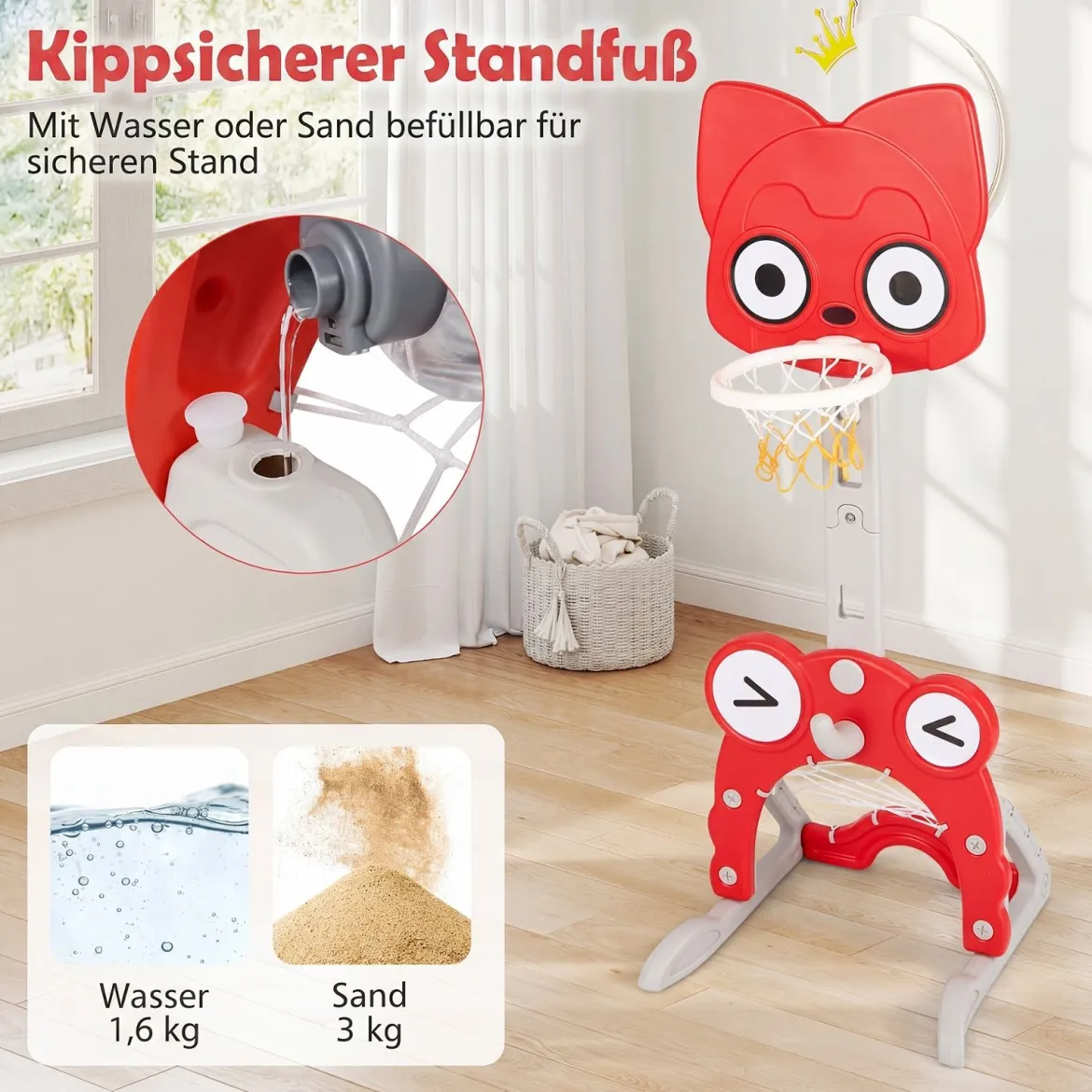 4 in 1 Kinder Basketballkorb Set Höhenverstellbarer Basketballständer mit Fußballtor