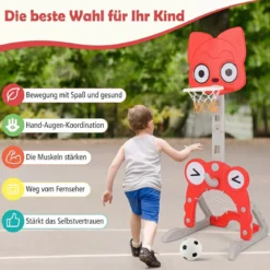 4 in 1 Kinder Basketballkorb Set Höhenverstellbarer Basketballständer mit Fußballtor