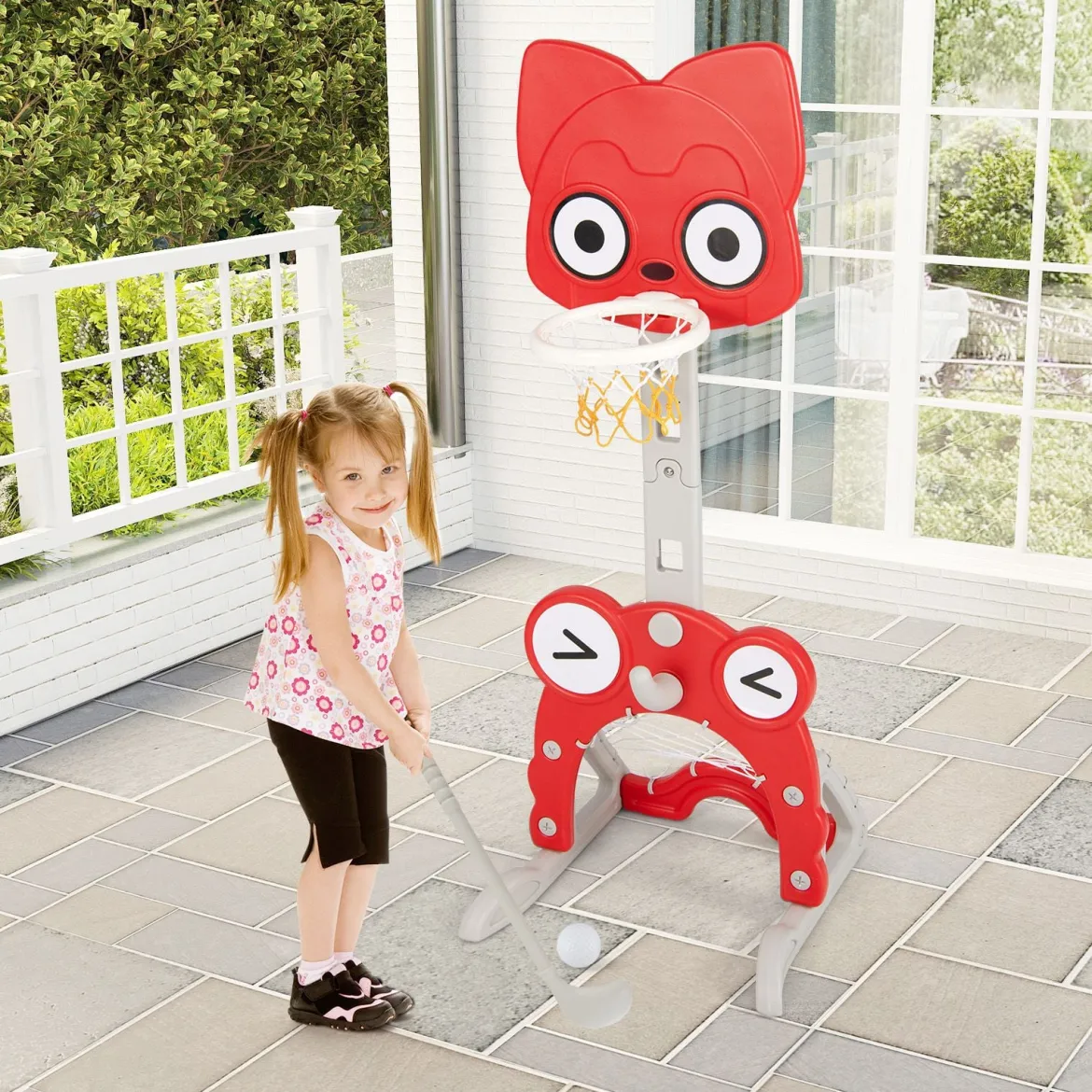 4 in 1 Kinder Basketballkorb Set Höhenverstellbarer Basketballständer mit Fußballtor